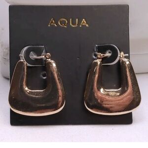 NWT AQUA SQUARE CUT HOOP EARRINGS GOLD TONE REG $60